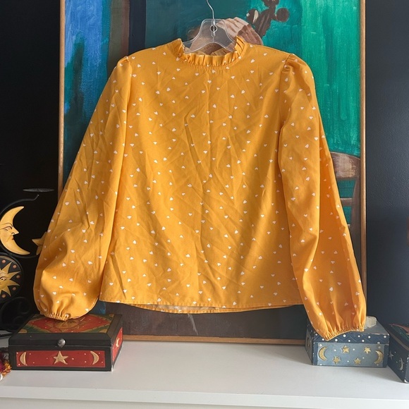 SHEIN Tops - SHEIN Yellow Heart Print Blouse Size XS